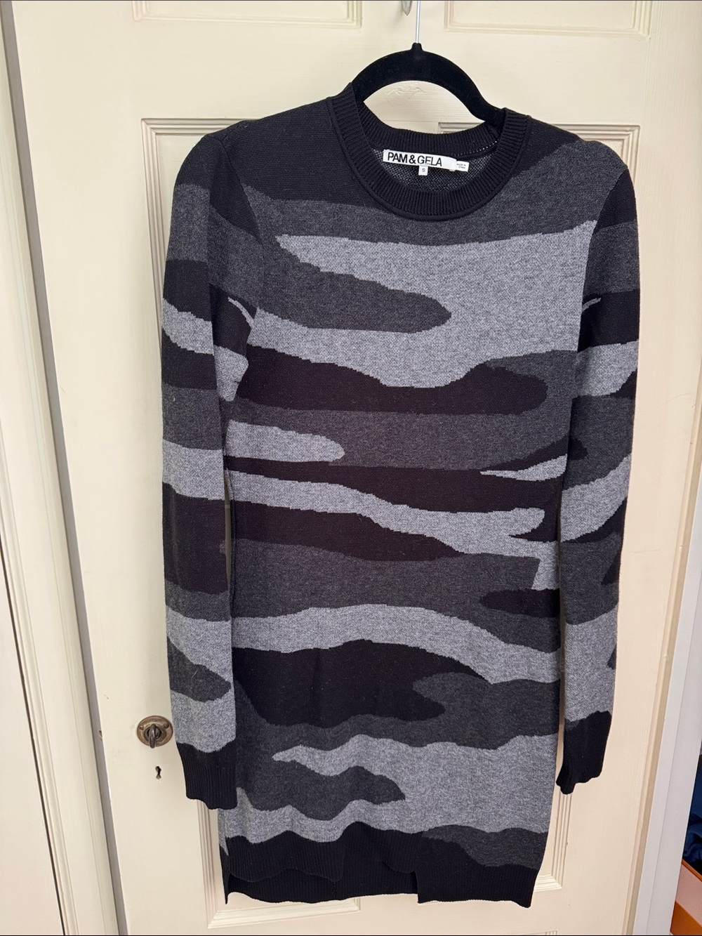 Pam & Gela Black and Gray Camouflage Knit Dress - Picture 1 of 5